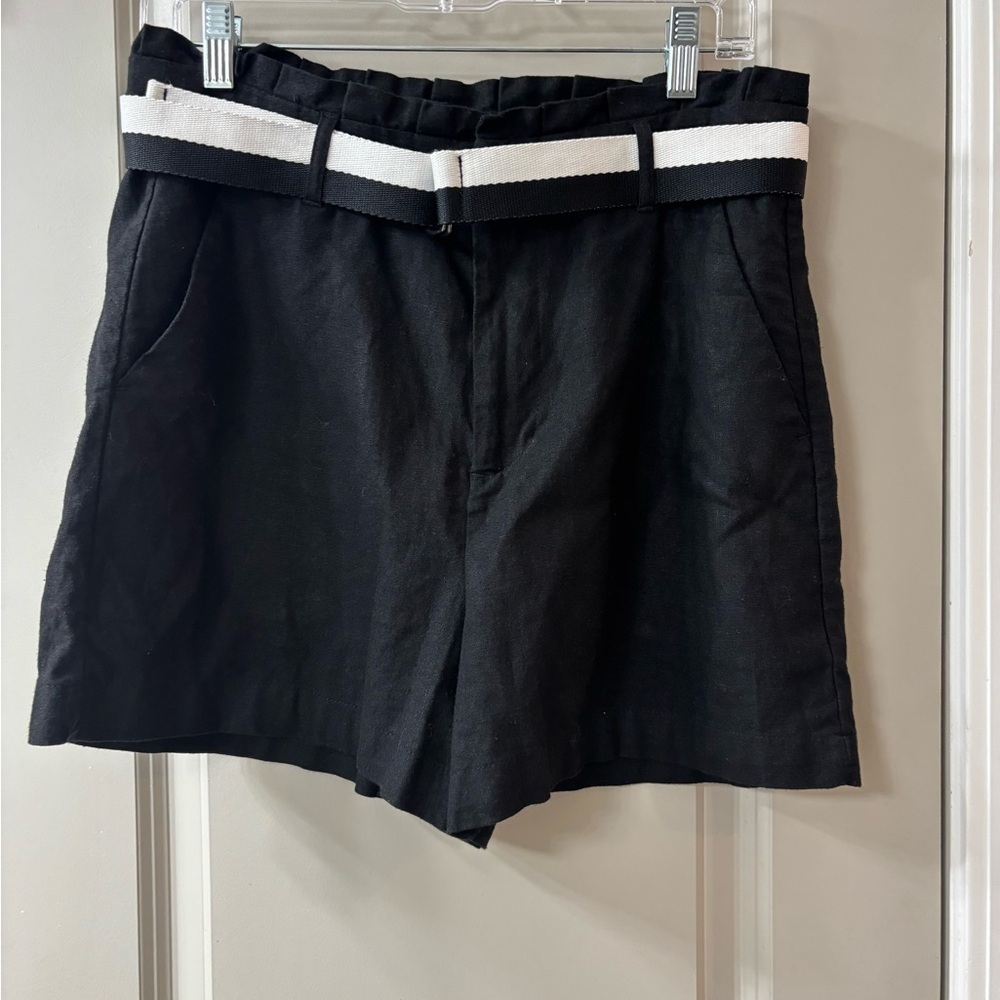 Linen Blend Black Women's Shorts - Picture 3 of 7